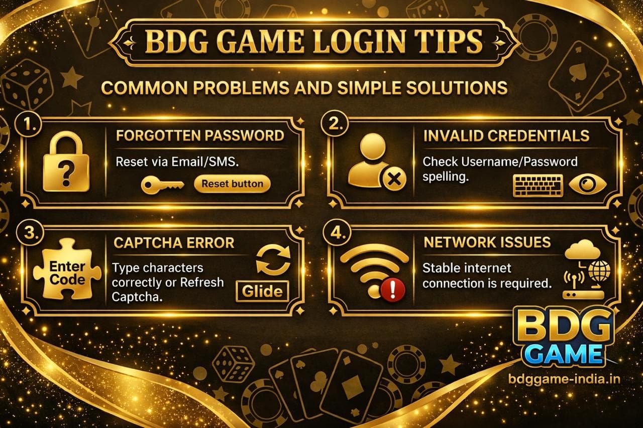 BDG Game Login Tips: Common Problems and Simple Solutions. Forgotten password, invalid credentials, captcha, network issues. bdggame-india.in
