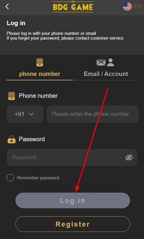 BDG Game Login Button - Click to open login window