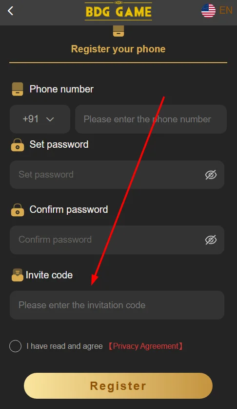 BDG Win register - enter invite code