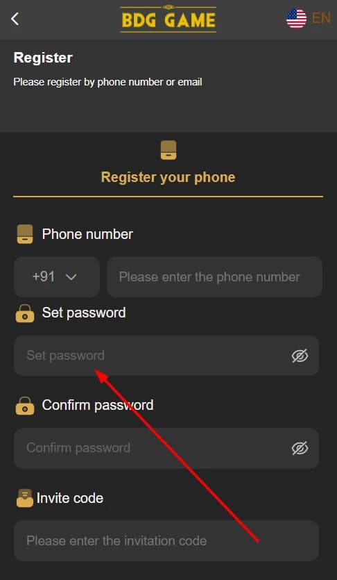 BDG Win register - set password